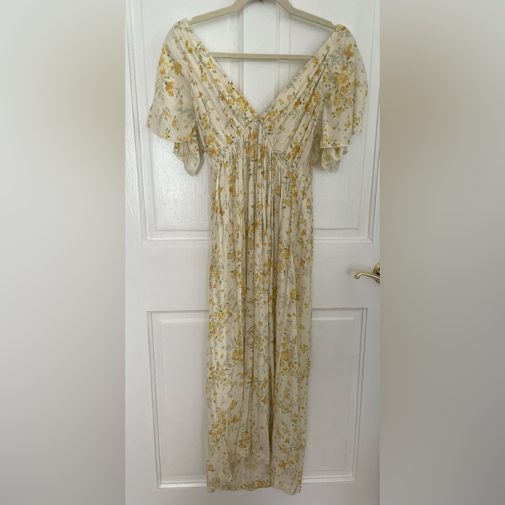 O'Neill Beachy Dress side slit, soft yellow mini floral print size S